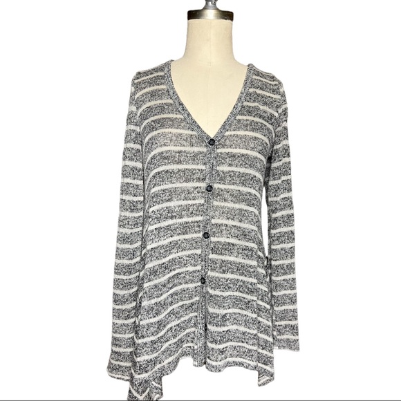Forever 21 Striped Asymmetrical Button Cardigan size L - Picture 7 of 15